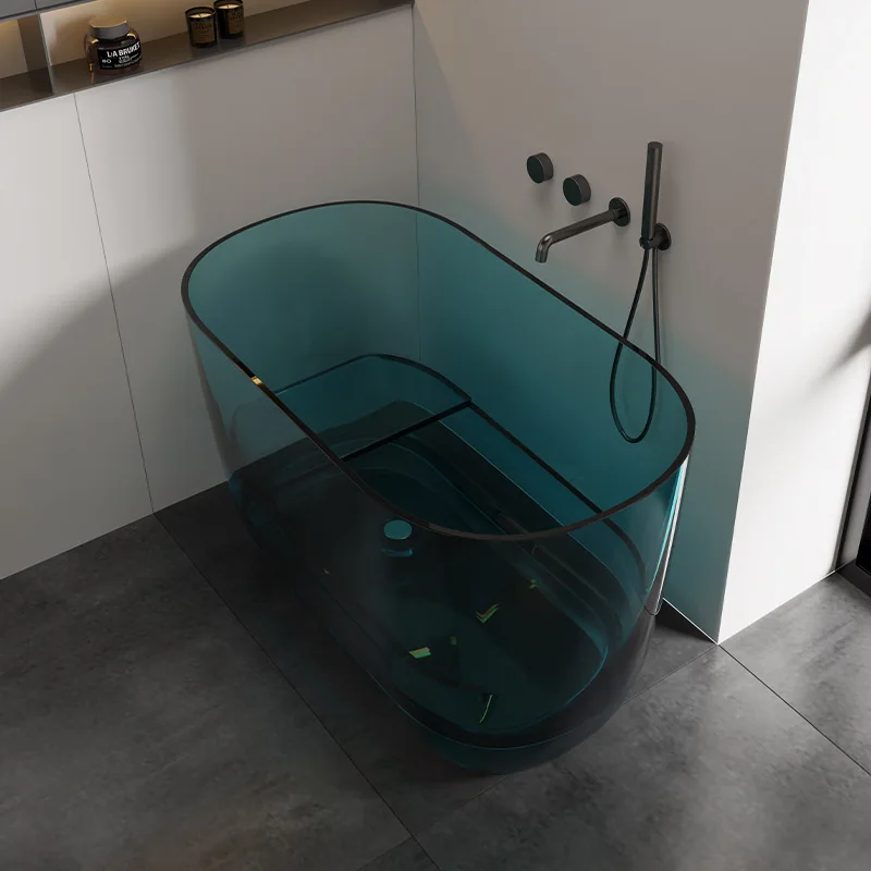 

Factory direct sales independent pure resin crystal transparent deep bathtub household small apartment seated deep soaking batht