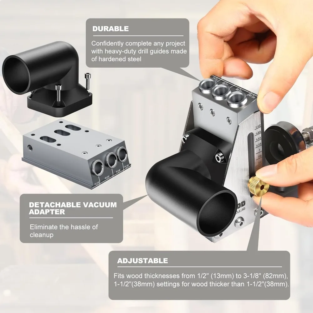 

Комплект карманных приспособлений для отверстий, профессиональный и модернизированный цельнометаллический карманный винтовой приспособление со съемным вакуумным адаптером.