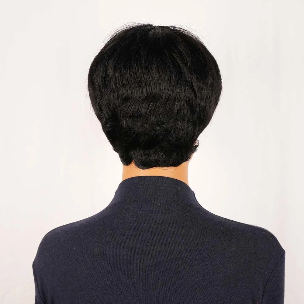 픽시컷 가발 인모 스타일리시 곱슬 숏밥 가발 워터웨이브 기계식 곱슬 인모 가발 흑인 여성용