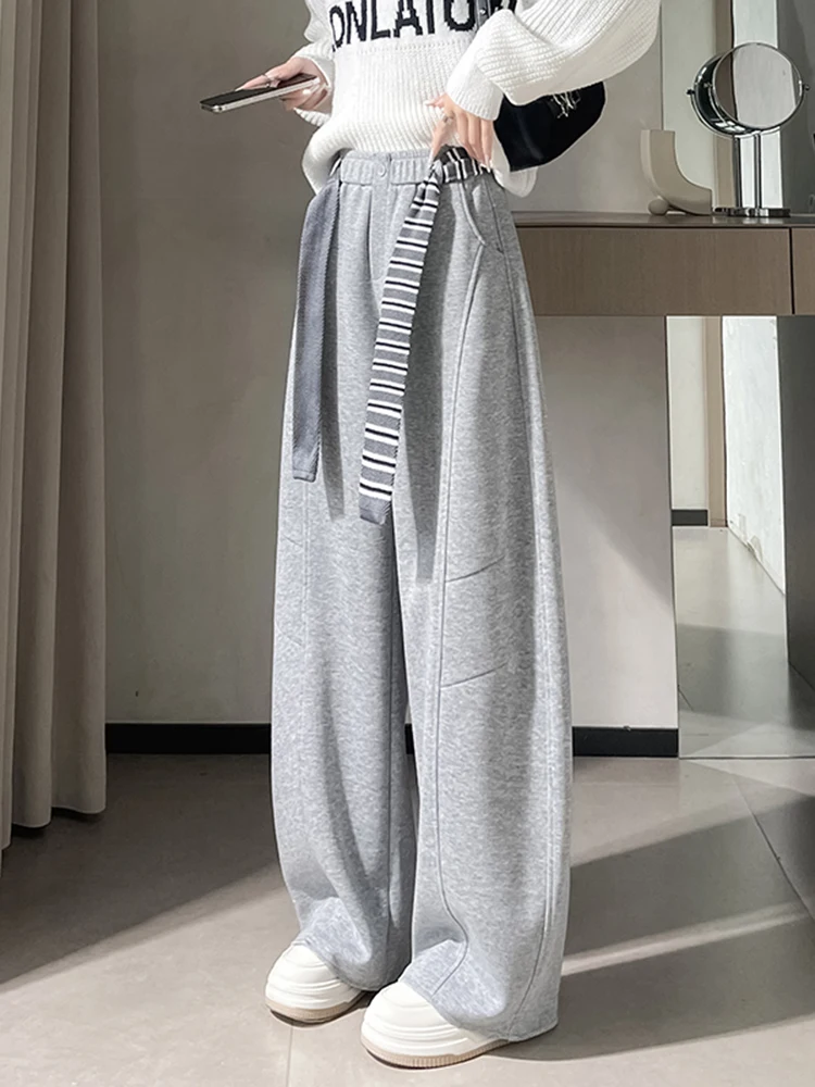 

ey High Waist Wide Leg Casual Pants Women's Small Size Slimming Loose Sports Long Trousers Asymmetrical Reflective Treaent
