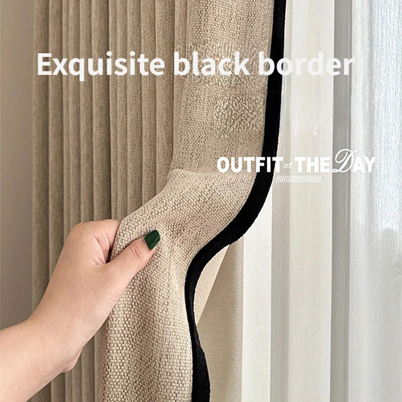 

Middle Ancient Style Black Border Chenille Curtains, French Retro High-end Velvet Fabric Suitable For Bedrooms Living Room