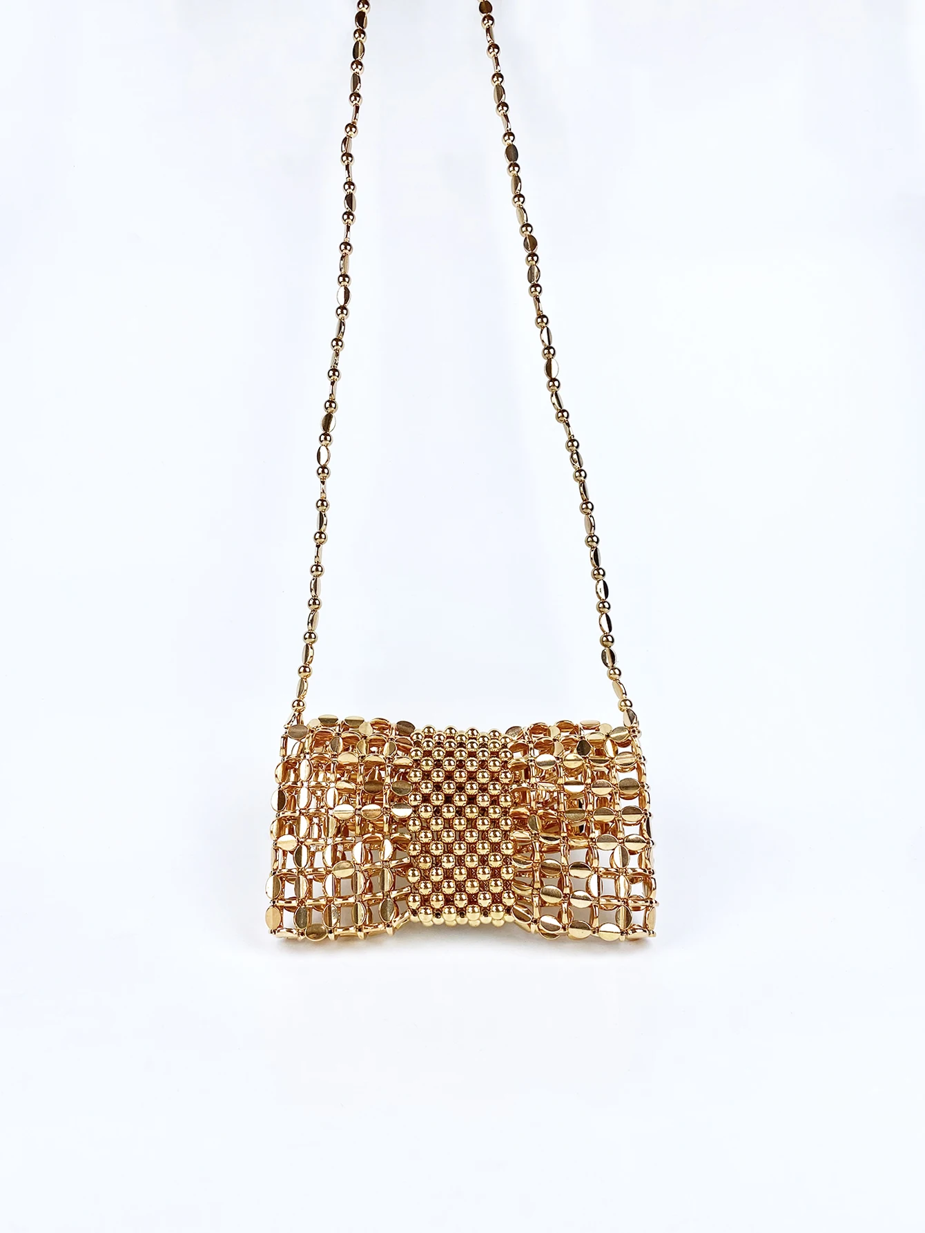 New niche design gold woven chain mobile phone zero wallet crossbody women's handmade beaded woven crossbody bag