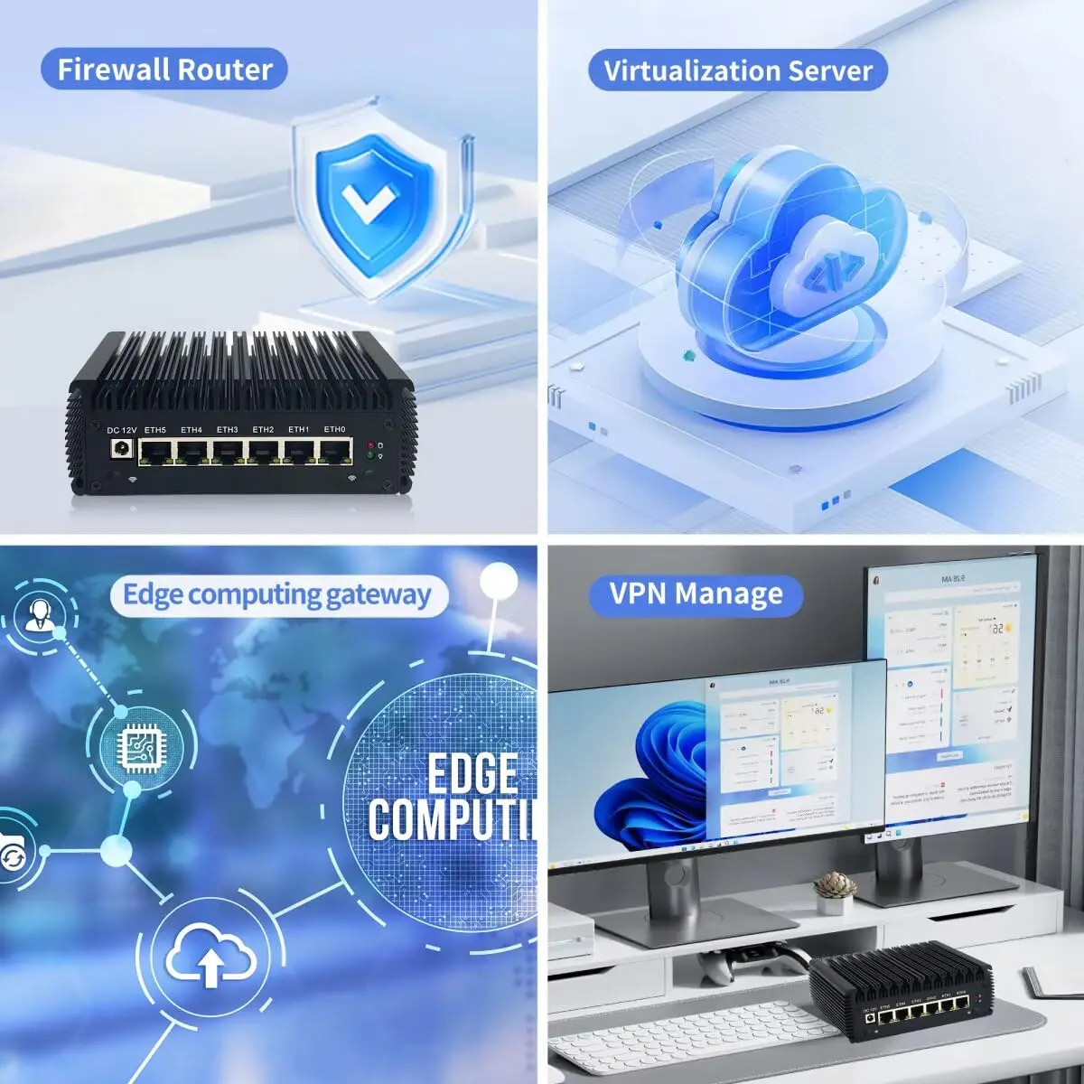MNBOXCONET Mini PC Core i5 8250U Firewall Tanpa Kipas, DDR4 16GB RAM 1TB SSD Perangkat Keras Mikro Komputer 6 xSPF LAN