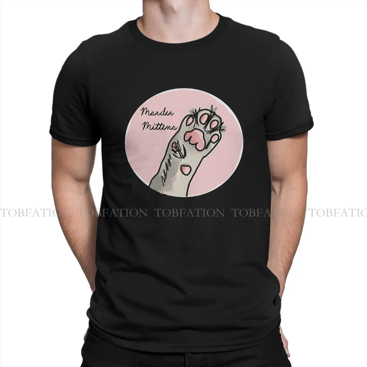 Cute Pink Paws Fashion TShirts Murder Mitten Kitten Male Style Pure Cotton Tops T Shirt O Neck 