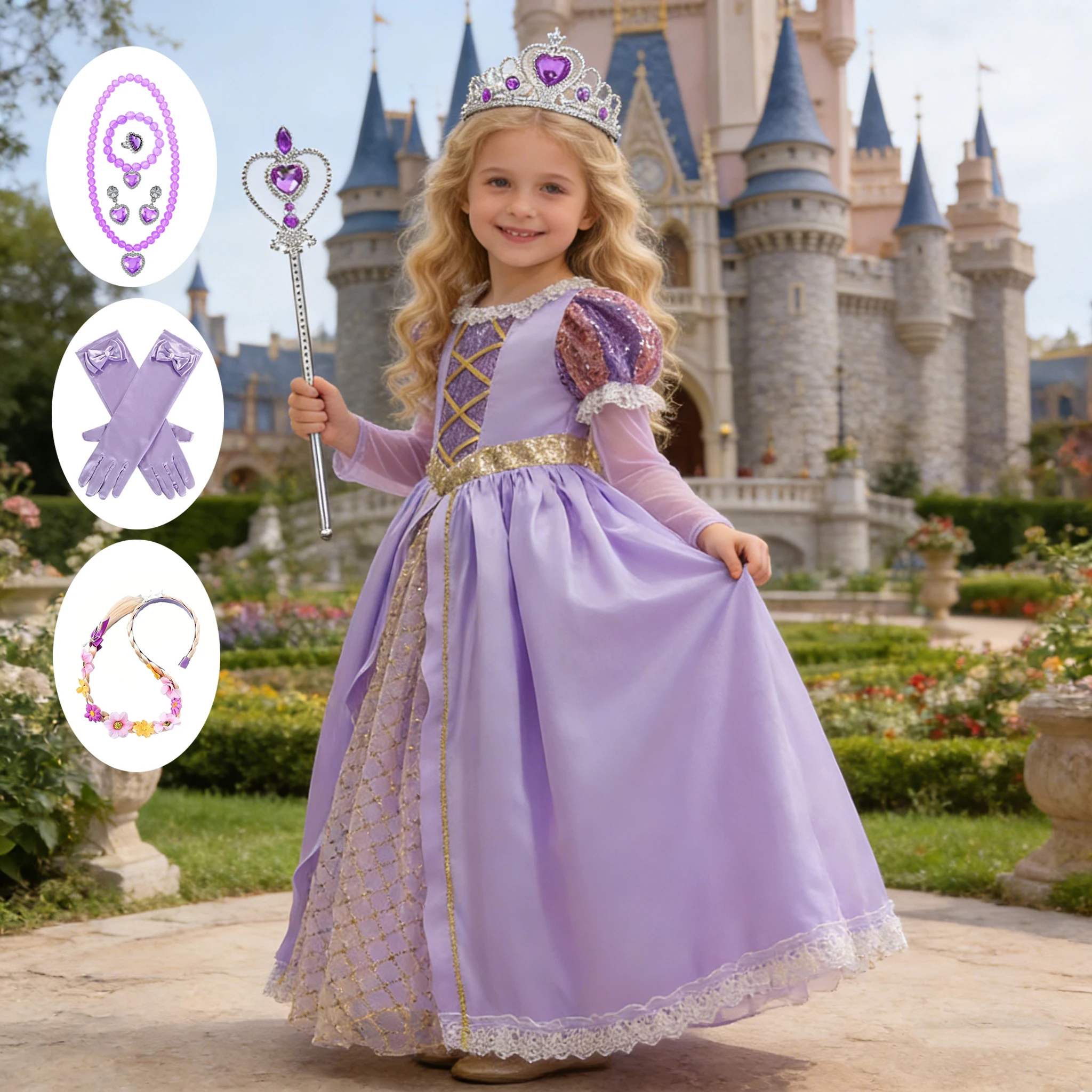 

Детское платье Рапунцель для принцессы, бальное платье для девочек, карнавальный костюм, детский костюм на Хэллоуин, Рождество, карнавал, день рождения, нарядное платье