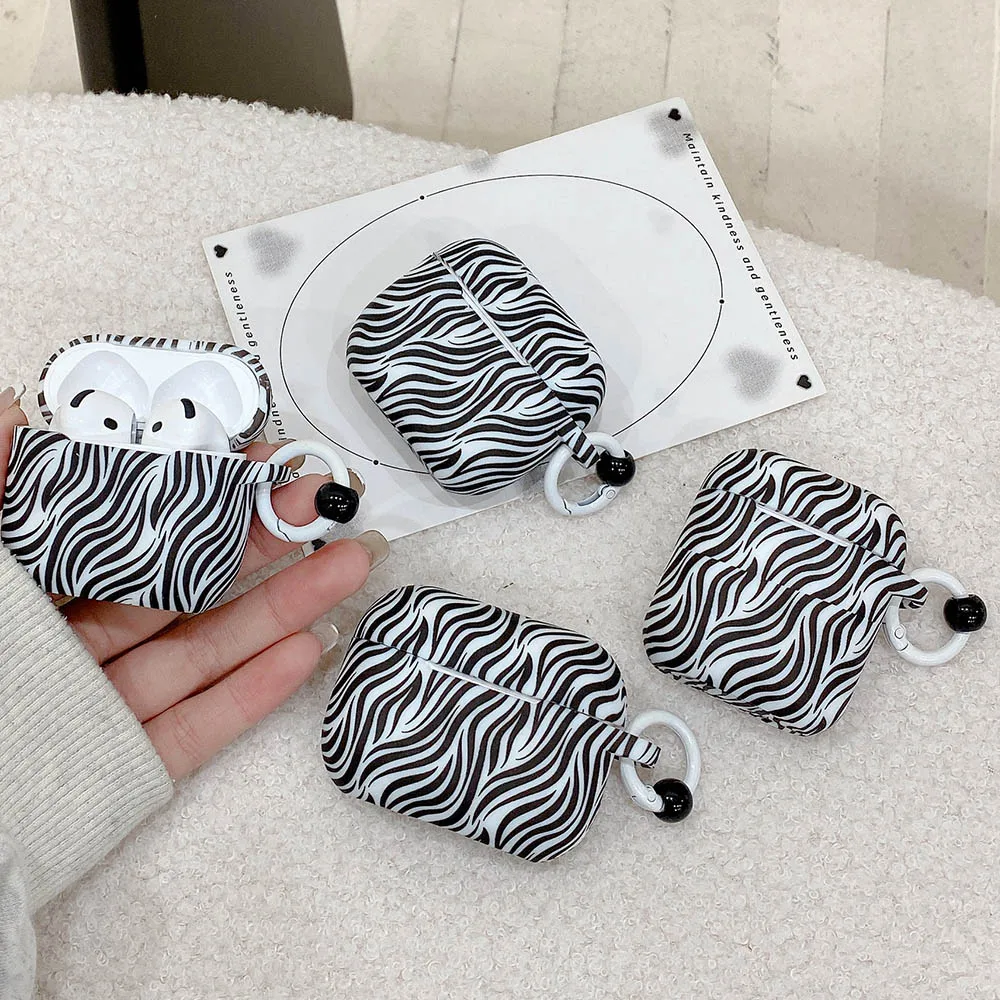 Ins Zebra Stripes Soft Earphone Case with Keyring For AirPods 1 2 3 Pro 2 Pro2 AirPod 4 4ANC Bluetooth Headset Protective Cover