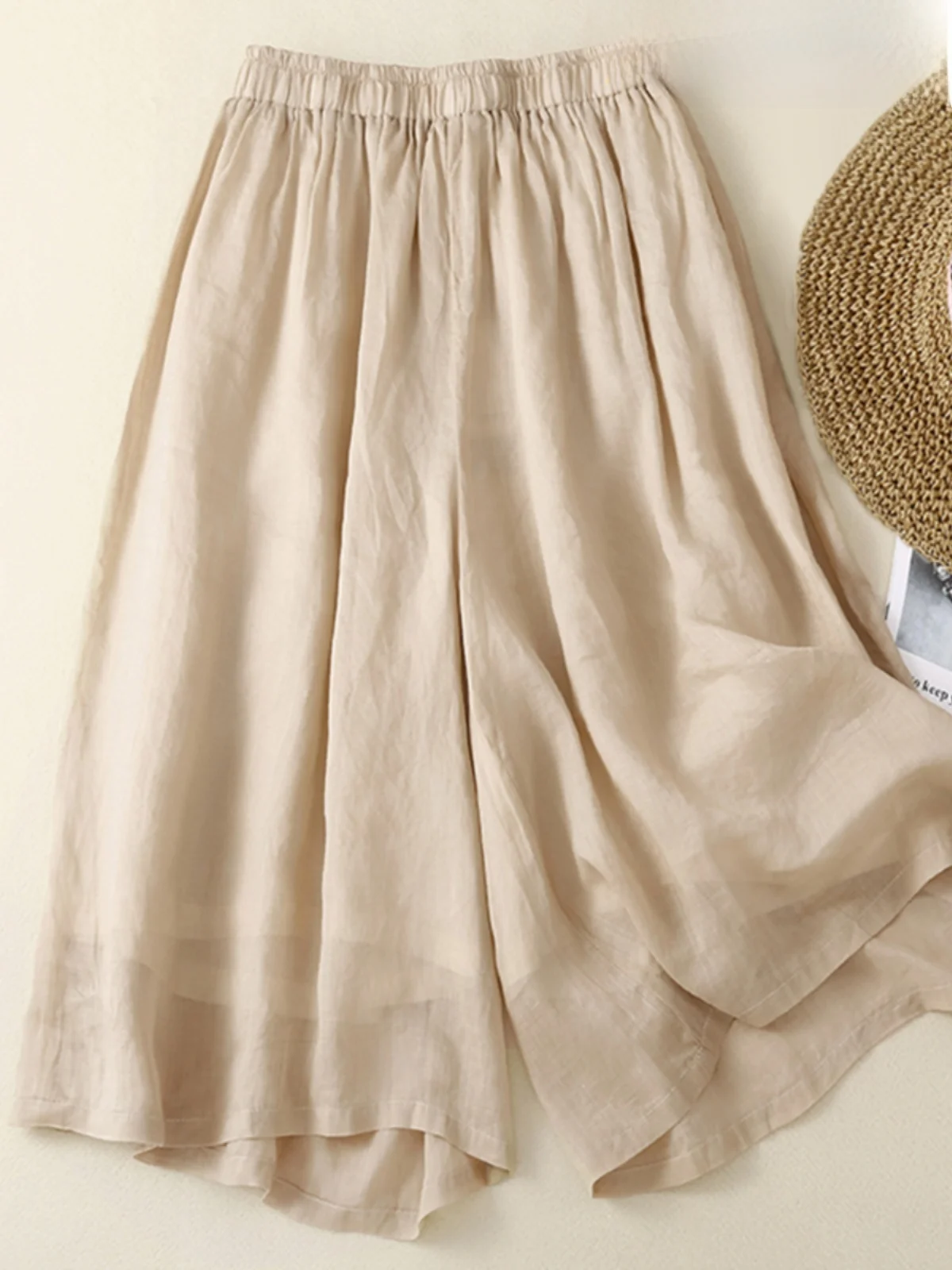 

Модные летние женские брюки-кюлоты из хлопка и льна с широкими штанинами, тонкие, укороченные, для похудения