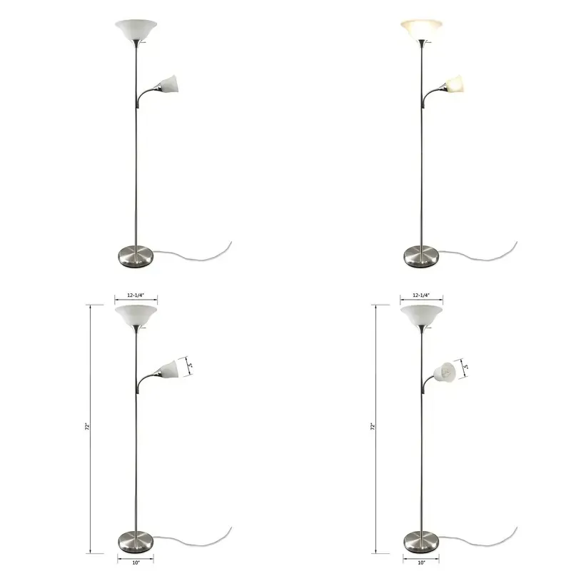 Classic Torch Style Floor Lamp Glass Shade Brushed Nickel Finish Traditional Reading Light for Living Room Bedroom