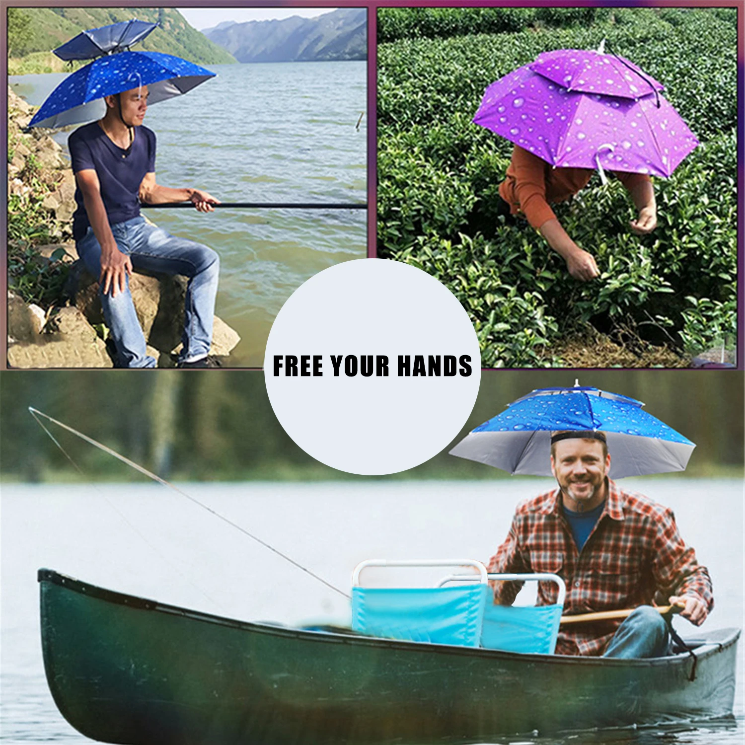Rain Umbrella Hat Foldable Sun Shade Cap