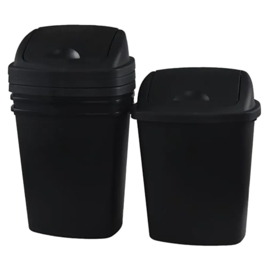 

7 Gallon Plastic Kitchen Garbage Can Black Trash Can with Swing Lid 4 Pack