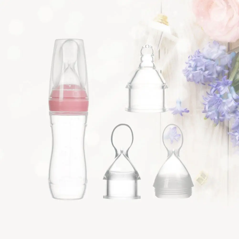 

3Pcs Silicone Spoon Head Baby Nursing Bottles Pink Natural Shape Wide Mouth Infant Feeding Bottles for Milk Juice Medicine