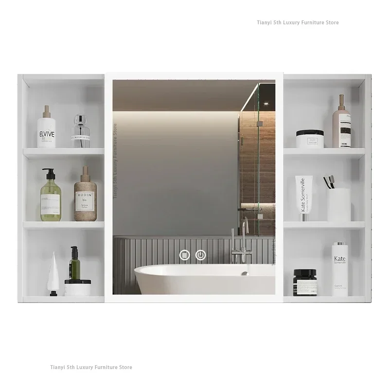 Space Aluminum Bathroom Mirror Wall-mounted Make Up Vanity Storage Mirror Cabinet Shelves Home Furniture Muebles Bano FYBC