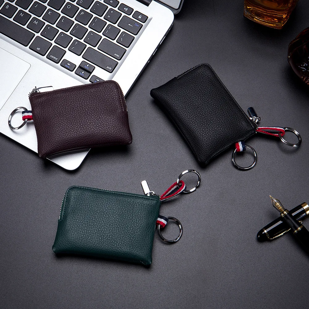 Mini monedero de cuero genuino para hombres, carteras de cuero de vaca, monedero pequeño, tarjetero, Mini bolsa de dinero, bolsos de embrague portátiles