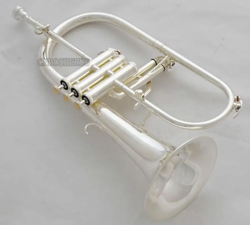 Hot sale Sale!!! Professional Silver Plated Flugelhorn Monel Valves Bb Trigger Horn +Case
