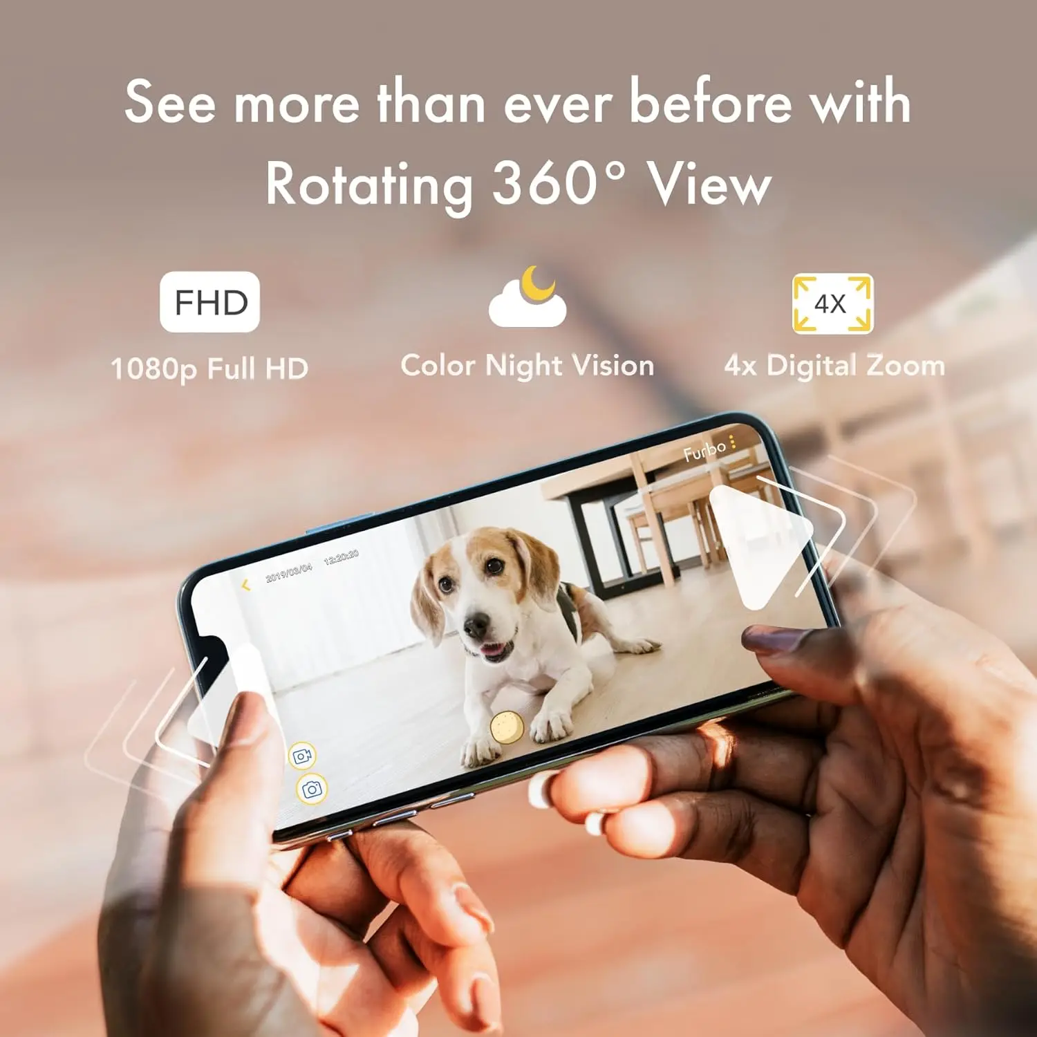 Home Security Camera with Barking Alerts, Rotating Pet Treat Camera with Phone App, Smart Home Indoor Pup