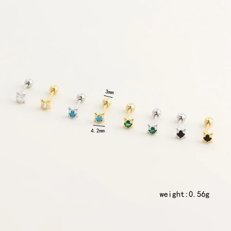 WANTME 925 Sterling Silver Fashion Cute Starry Square Zircon Screw Stud Earrings for Women Sweet Ear Bone Piercing Star Jewelry