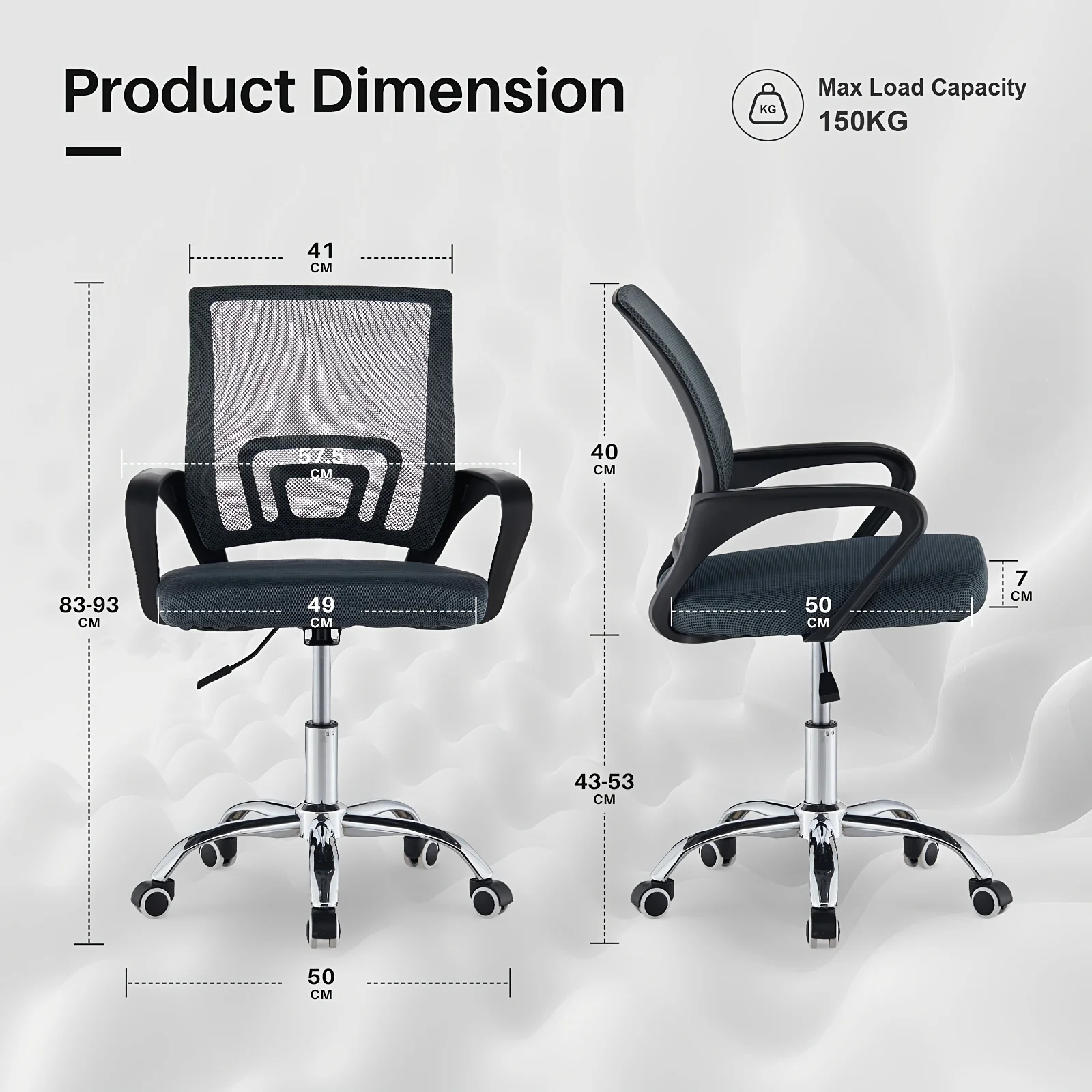 Ergonomic Mid-Back Office Chair with Adjustable Height  Breathable Mesh Executive Desk Chair with Lumbar Support