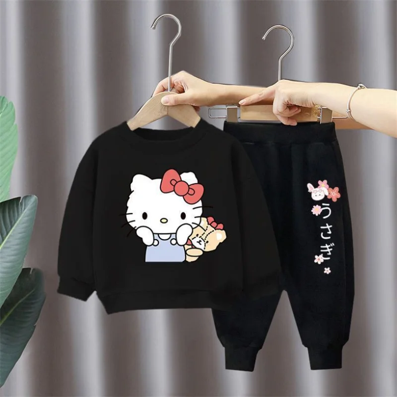 Hello Kitty Printed Kids Tracksuits Spring Autumn Clothing Loose Fashion Cartoon Children Sweatshirt Long Sleeve Suit Boys Set