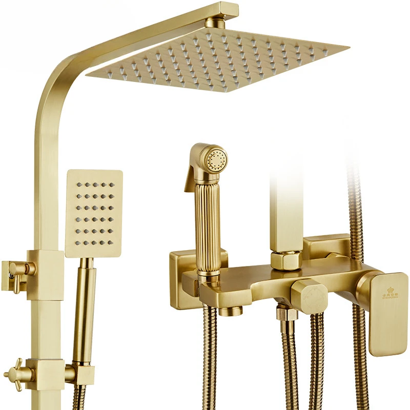 Rainfall Sets Mixer Tap With Tub  Brass Luxury Brushed Gold Bath & Shower Set Bathtub Faucet