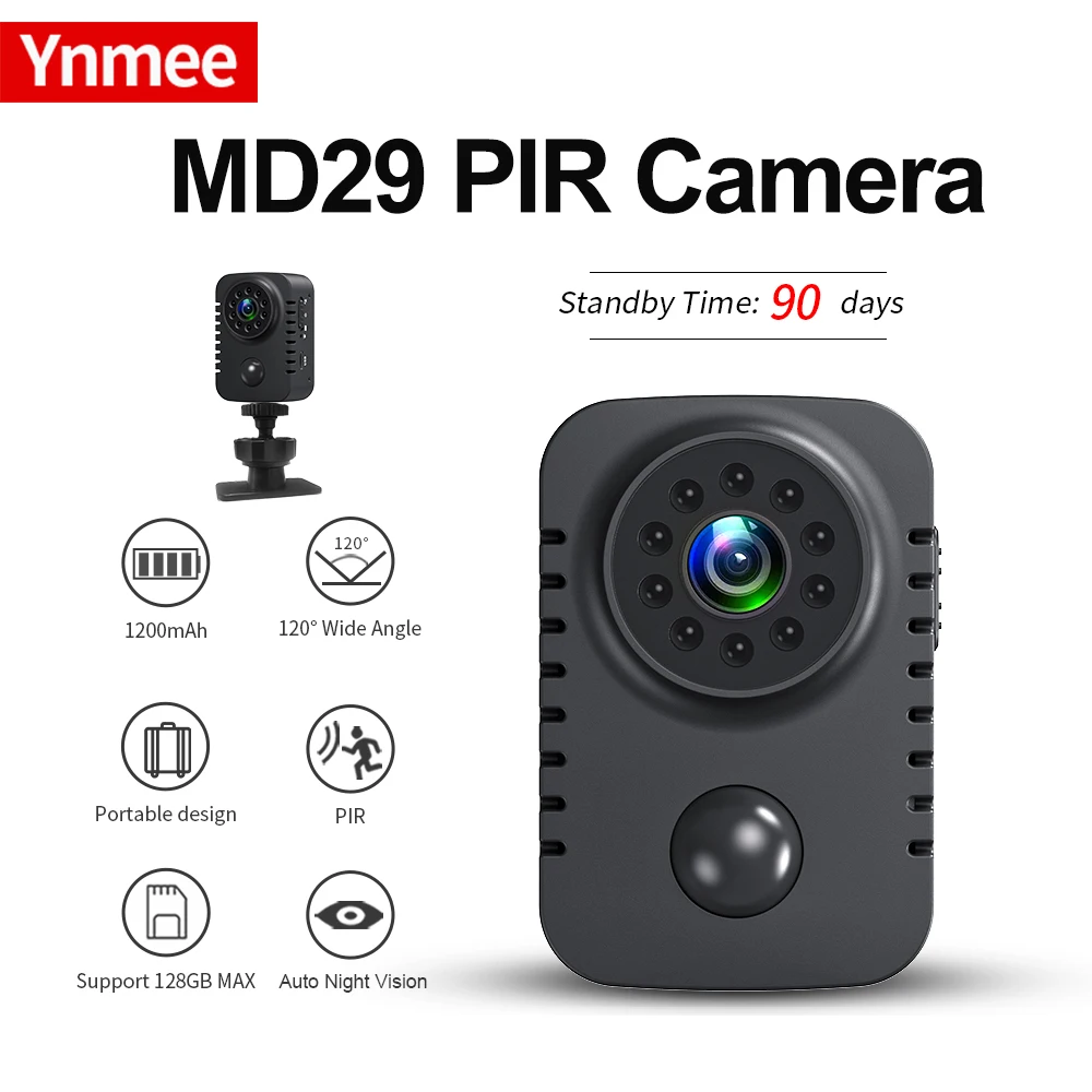 MD29 HD Mini Body Camera 1080P Security Pocket Cameras Motion Activated Small Nanny Cam for Cars Standby Espia Webcam 8H Working