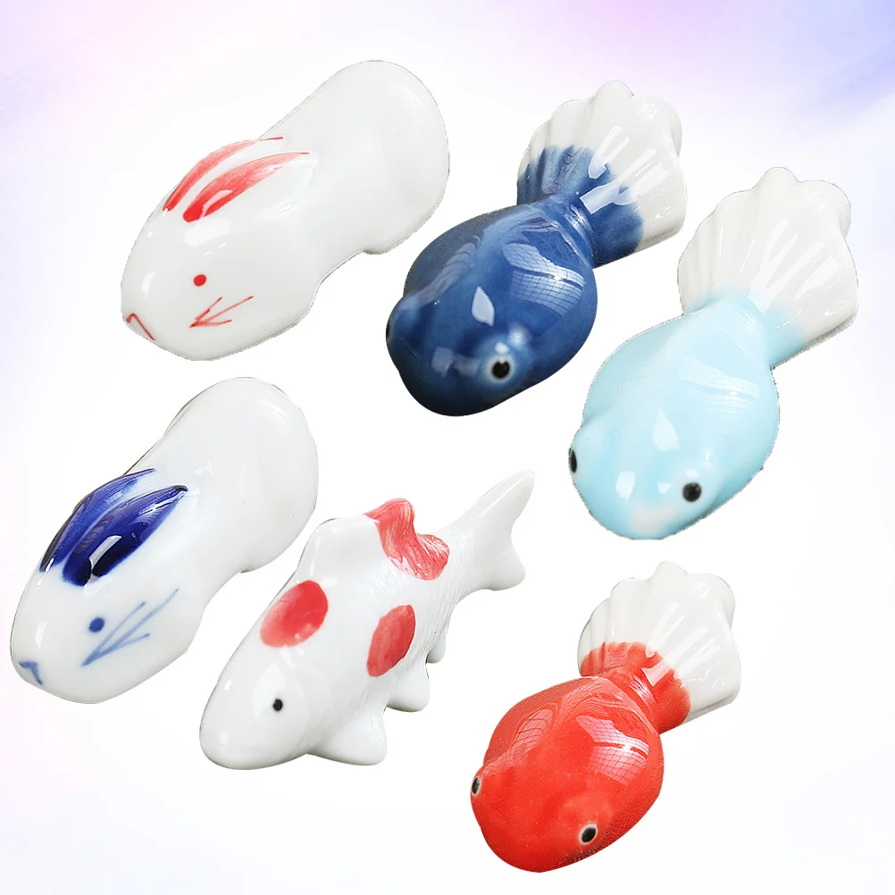 

6 PCS Tableware Supplies Whale Shaped Chopsticks Holder Blue Dolphin Rack Rest Ceramic
