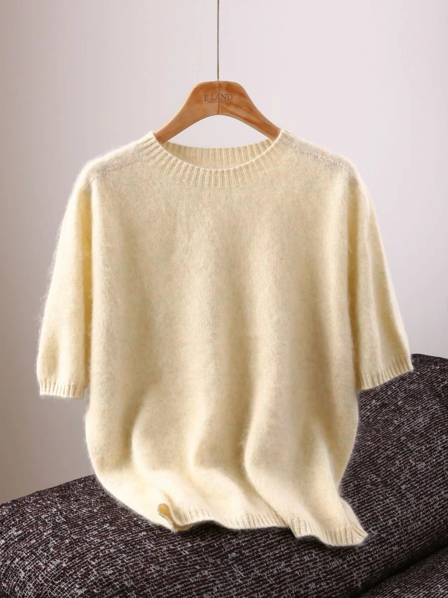 Women Woolen Sweater O Neck Short Sleeve Soild Casual Autumn Sweaters Ladies Woman Clothes Loose  Jumper Top Pullover