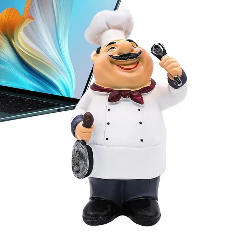 Chef Figurines Kitchen Decor Cute Sculpture Craft Decorative Bearded Chef Sculptures For Table Desktop Bookshelf Kitchen Decor