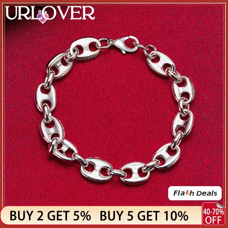 

URLOVER 925 Sterling Silver Bracelets Fashion Pig Nose Bracelet Woman's Party Jewelry Wholesale Wedding Accessories Gift