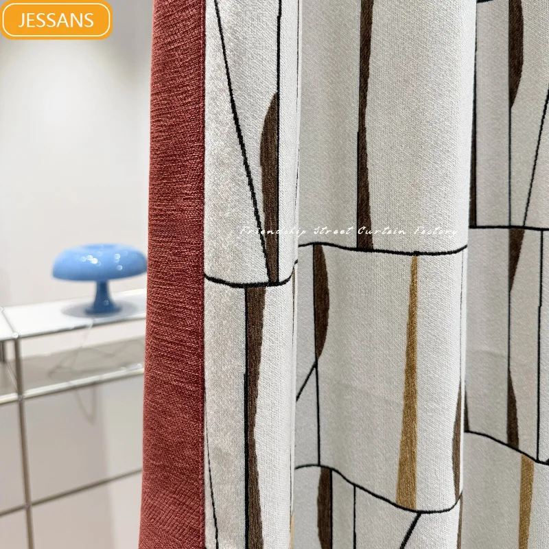 New Minimalist Abstract Line White Chenille Blackout Curtains for Living Room Bedroom Partition Curtains Customized