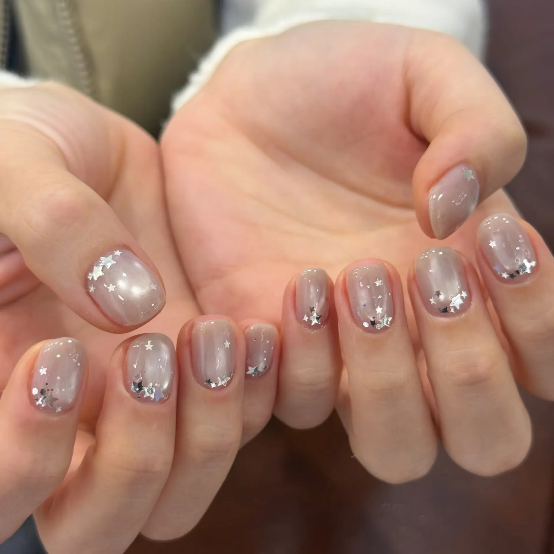 

10pcs Handmade Short Press On Nails Shiny Cat Eye Sparkling Stars Design Gentle Fake Nails Wearable Nails Art Tips For Girls