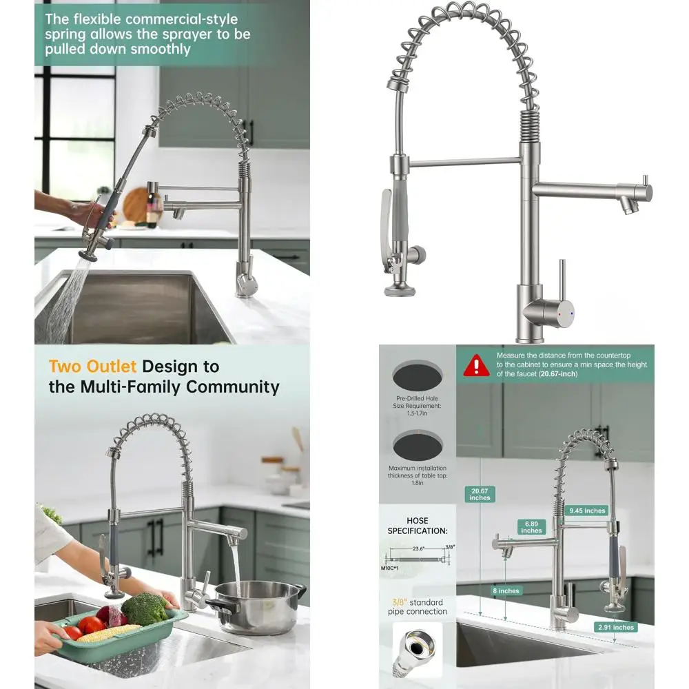 Bateria kuchenna z wyciąganą wylewką i spryskiwaczem w wykończeniu szczotkowanym niklu