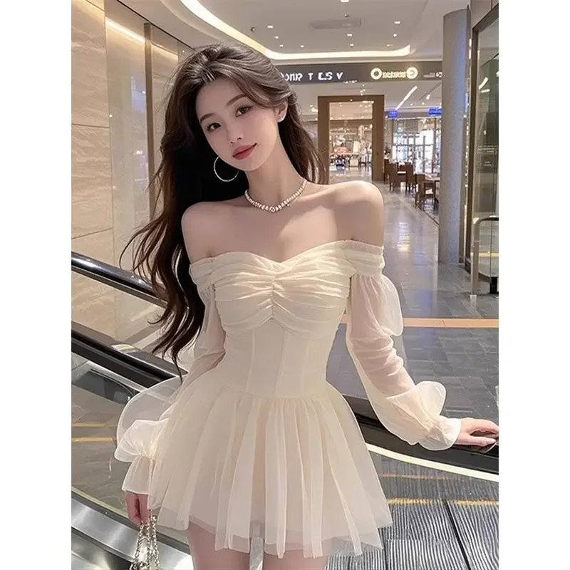 Lantern Sleeve White Dresses Women Korean Fashion Sexy Dress 2025 Spring New Elegant New Neck Off Shoulder Vestidoss dddw2s