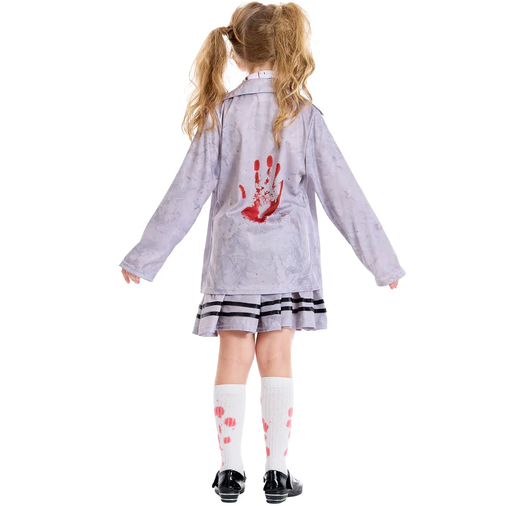 Disfraces de Halloween para niños, disfraces de zombi muertos caminantes, niñas, estudiantes sangrientos, vampiro, Cosplay, Carnaval, Purim, vestido de fiesta de juegos de rol