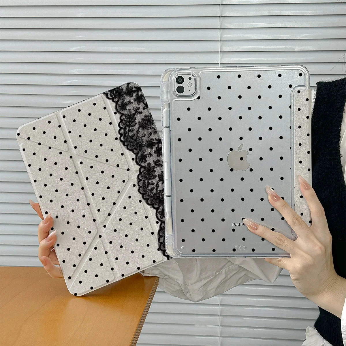 Japanese Korean Black Lace Wavelet Dots Phone Case For iPhone 18 18duo 17 16 15 14 13 12 11 Pro Max Plus XS XR Y2K 3Y-Fold Cover