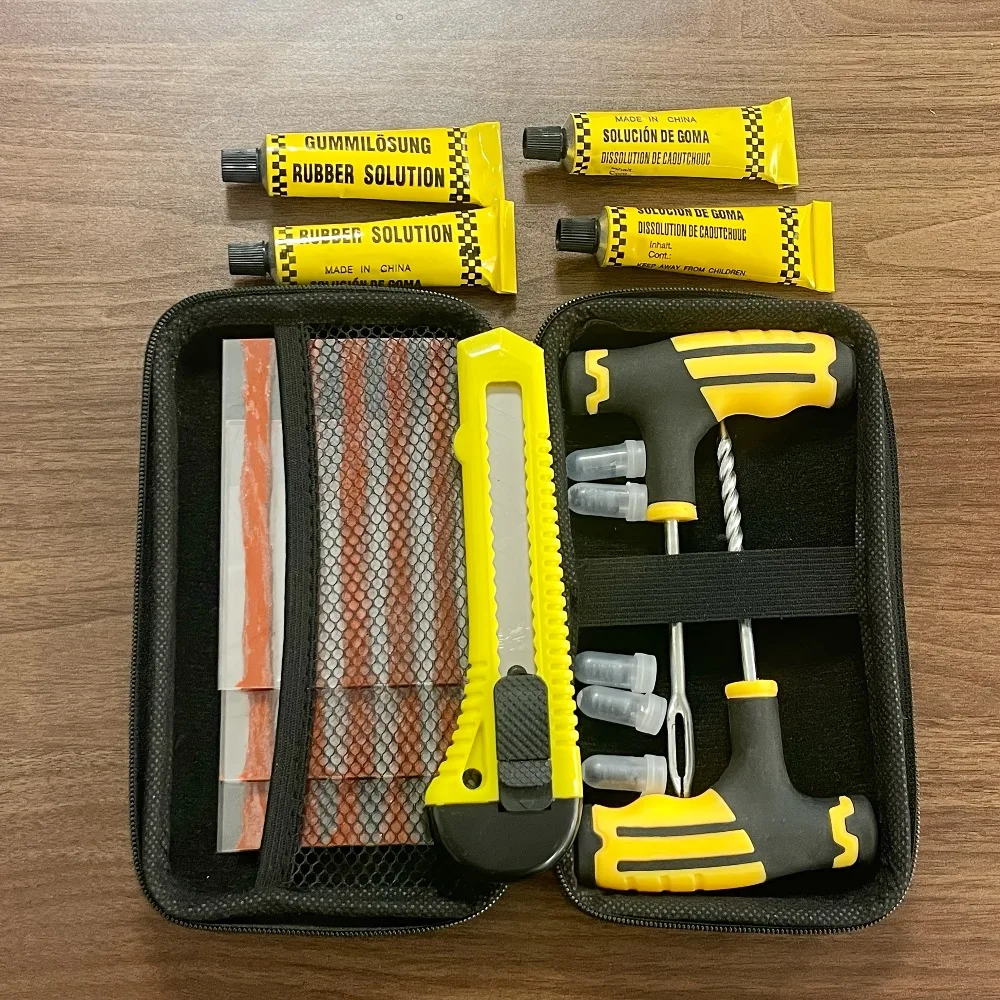 All-Vehicle Tire Rescue Kit - Heavy-Duty Repair Tools for Car/Truck/Motorcycle,Super glue,Self-Vulcanizing Plugs & Storage Case