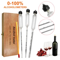 3/4Pcs Alcoholmeter Wine Alcohol Meter Concentration Meter Vodka Whiskey Alcohol Instrument Wine Hydrometer Tester Wooden Box