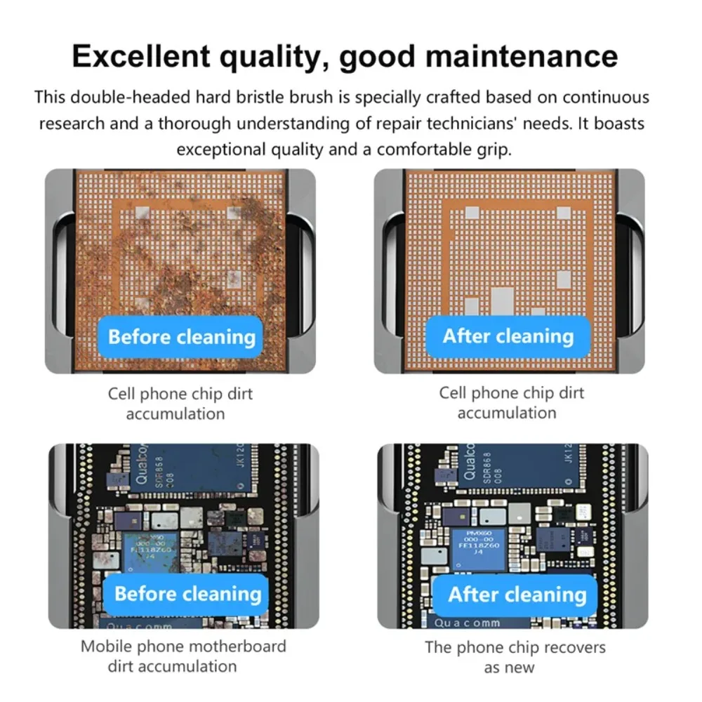 Double Head Phone Repair Brush - Steel Wire Anti-Static Cleaning Tool for Motherboard, PCB, Electronics with Heat Proof Bristles