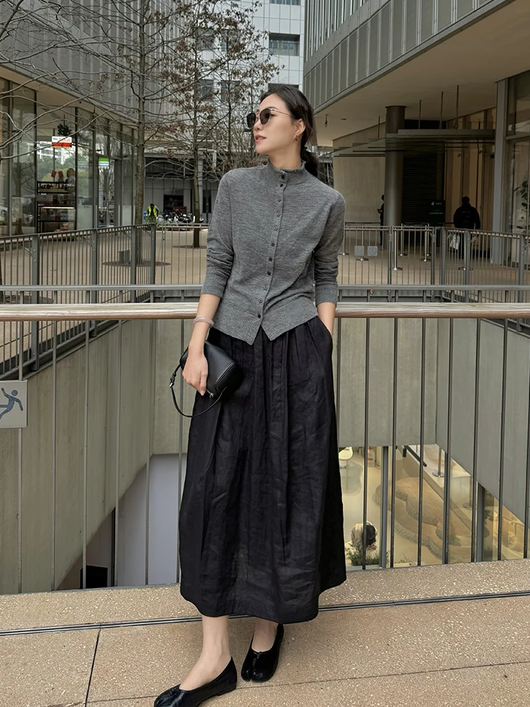 

ZOZO HOME 'Elegance' Series 00% Linen ter Ne Dr Ele A-Line Silhouette High Waist Pleated Casual Wear