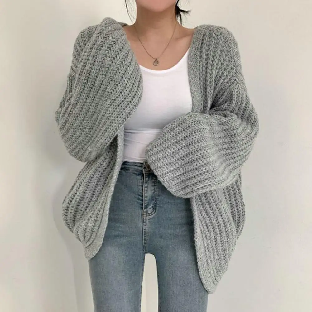 Soft Stretchy Sweater Jacket Cozy Knitted Sweater Coat Warm Batwing Cardigan for Women Loose Fit Long Sleeve Open Front