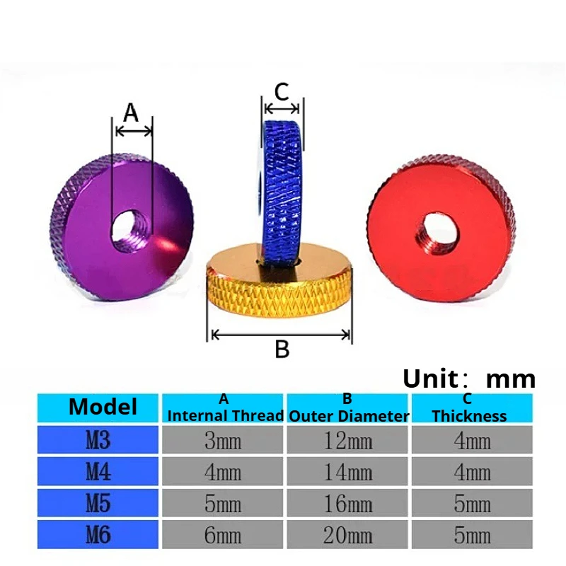 M3 M4 M5 M6 Anodized Hand-Nut Knurled Aluminum Thumb Nuts Colorful Aluminum Alloy Flat Thin Hand Tighten Nut