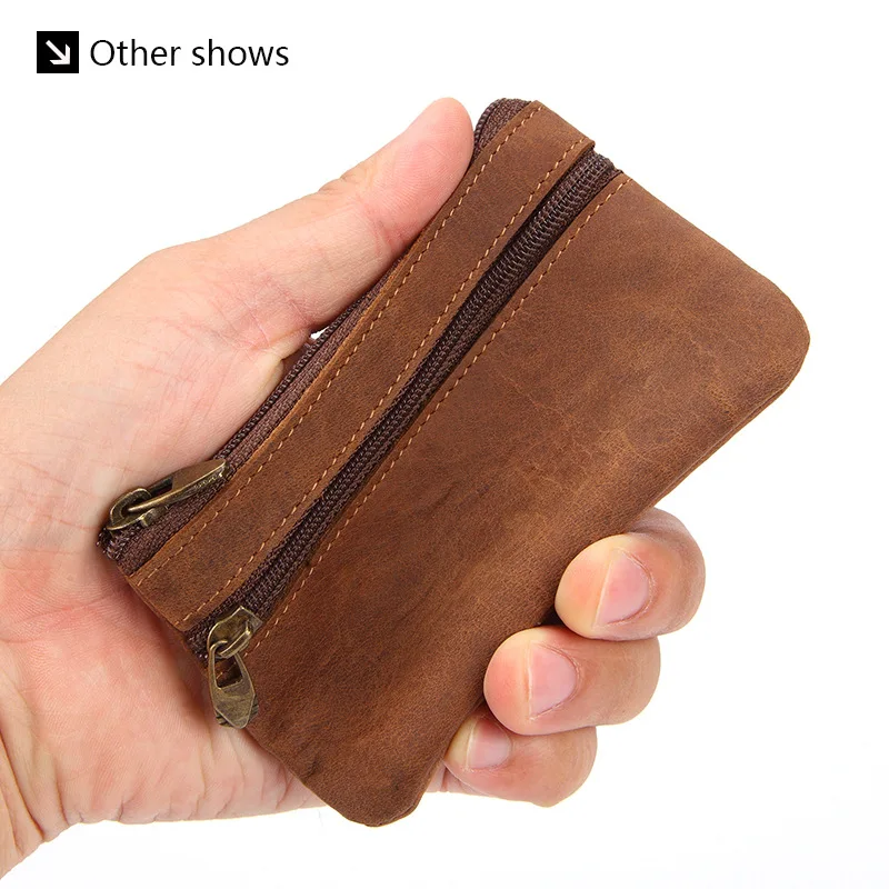 Men\'s Classic Small Purse Pock Genuine Leather Zipper Zero Wallet Creative Korean Crazy Horse Cowhide Coin Car Key Bus Card Bag