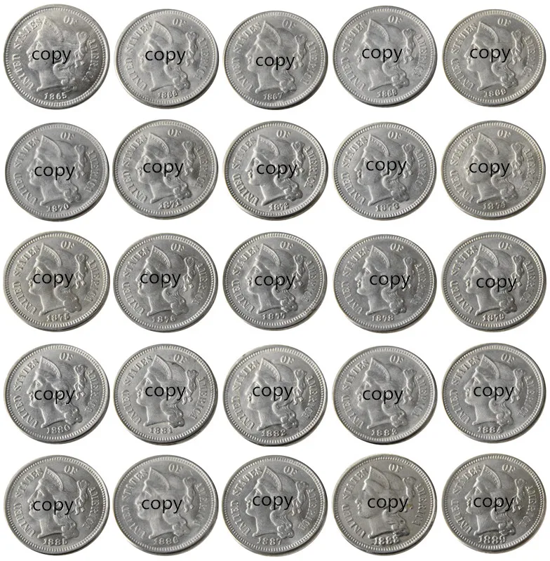 

US A Set Of(1865-1889) 25pcs Three Cent Nickel Copy Coin