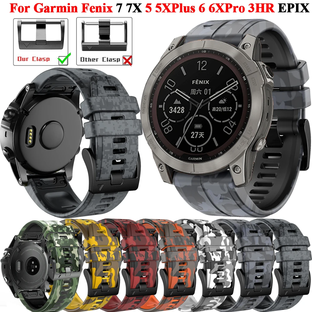 22 26Mm Pringting สายคล้องคอซิลิโคนสำหรับ Garmin Fenix 7X 7 6 6X Pro 5 5X Plus 3HR ง่าย fit Quick Release สายรัดข้อมือ