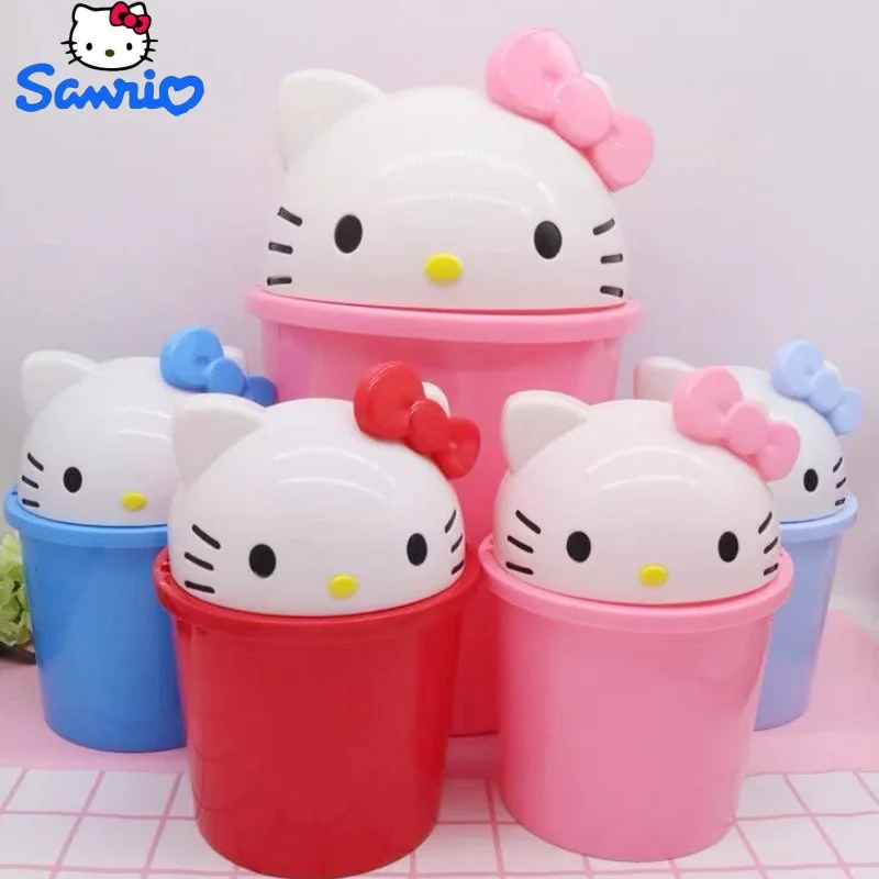 Hello Kitty Clamshell Dustbin Trash Can Rubbish Bin Garbage Binsanrio Kawaii Trash Can Living Room Bedroom  Toilet Paper Basket