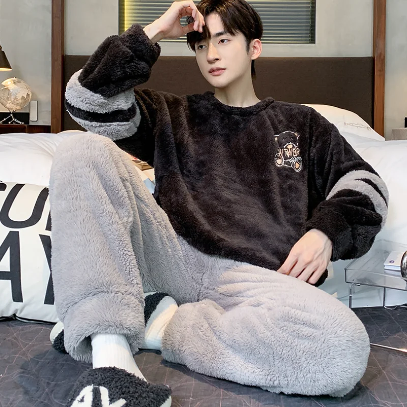 

Men's Winter Pajamas Men's Sports Suit Homewear Y2K Pajamas Youth Clothes Casual Wear Full Man Tracksuit Workout Set Bathrobe