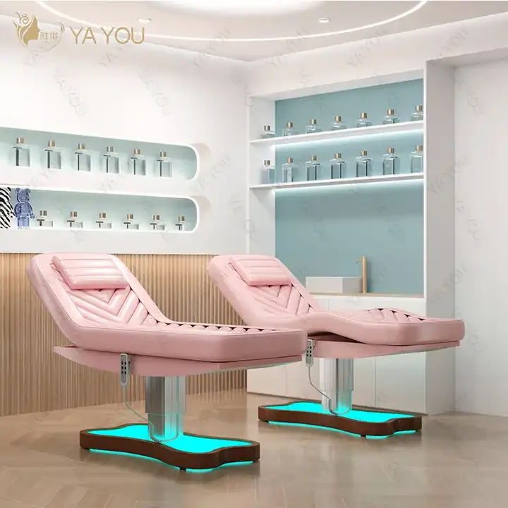 Pink 3 Motor Electric Facial Table with LED Light Base for Spa Treatments