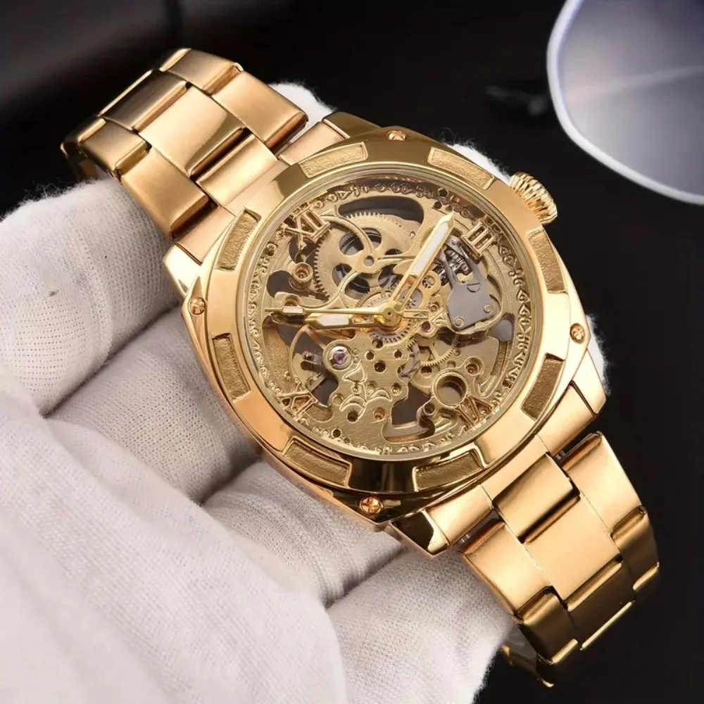 

High-End Men's Business Mechanical Watch, Automatic Winding, Skeleton Design, Waterproof and Luminous, Stainless Steel Strap, Fashionable Men's Watch, Luxury Automatic Mechanical Watch, Pointer Display, Popular Workplace Gift, Cross-Border Bestseller, Sim