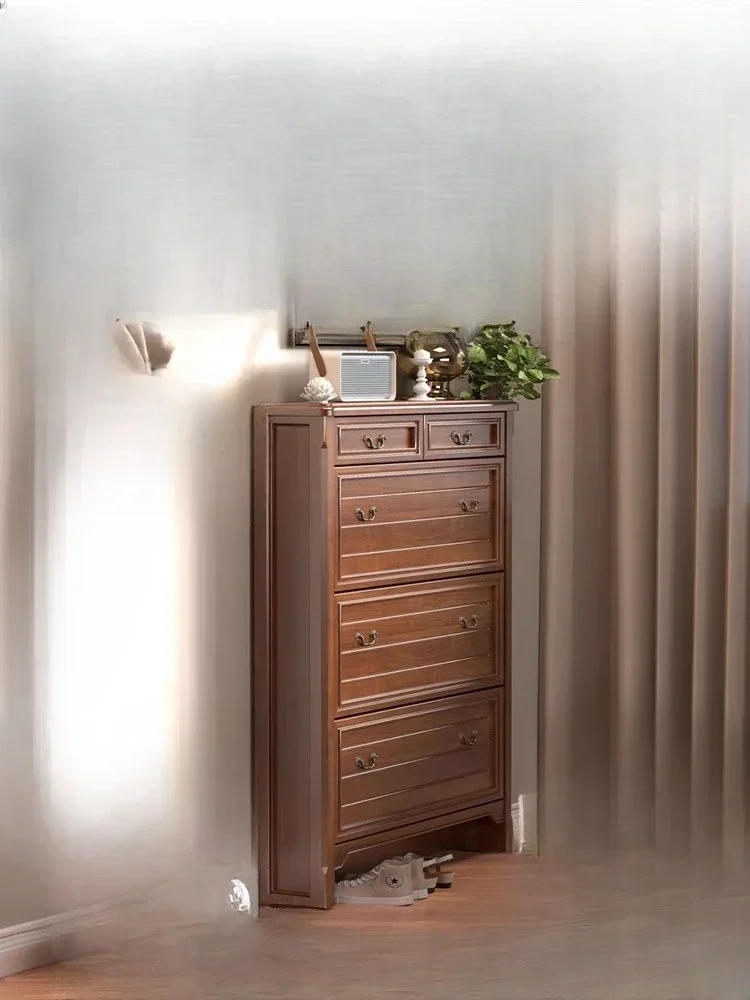 

Pure solid wood ultra-thin shoe cabinet 2025 new small apartment narrow