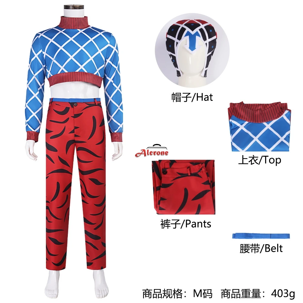 Anime guido mista cosplay traje jojo azul topo calças vermelhas halloween carnaval cosplay guido mista roupas personalizadas