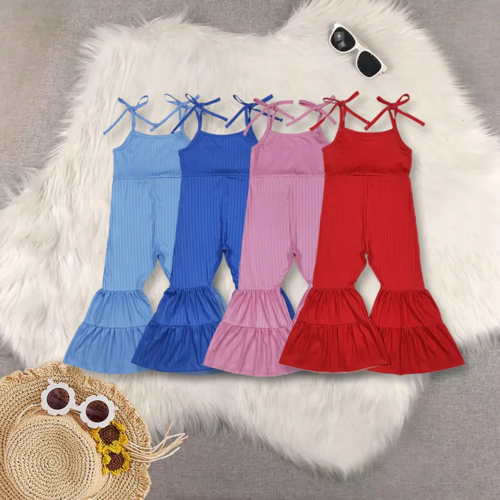 

Wholesale Baby Girl Straps Breathable Jumpsuit Sister Wear Overalls Bell Bottom Pants
